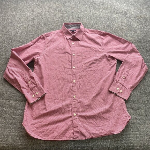 Banana Republic Shirt Mens Large Red Dress Plaid Button Up Preppy Causal Hipster - Picture 1 of 11